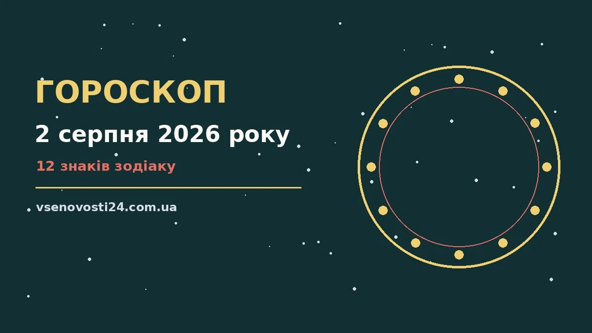 Зоряний гороскоп на 2 серпня 2026 року з символами дванадцяти знаків Зодіаку